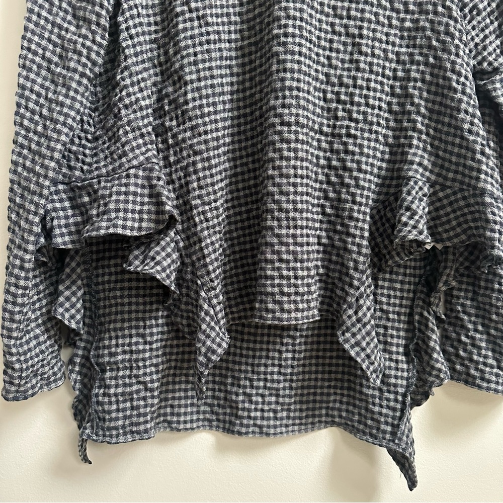 Zara Woman Gingham Check Ruffled High Low Long Sleeve Top Gray Crinkled S - Picture 5 of 9